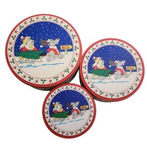 Vintage 1987 Cookie Christmas Storage Tins Pound Puppies Nesting Set Of 3